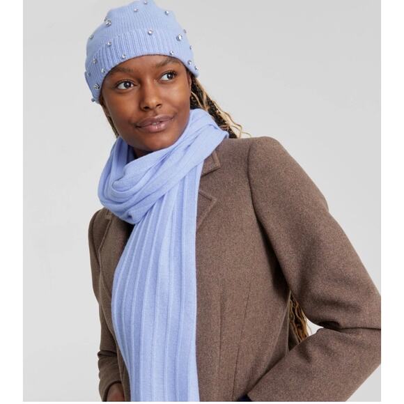 Brand New Cashmere Charter Club Women's One Size Blue Orchard Studded Beanie Hat - Picture 1 of 8